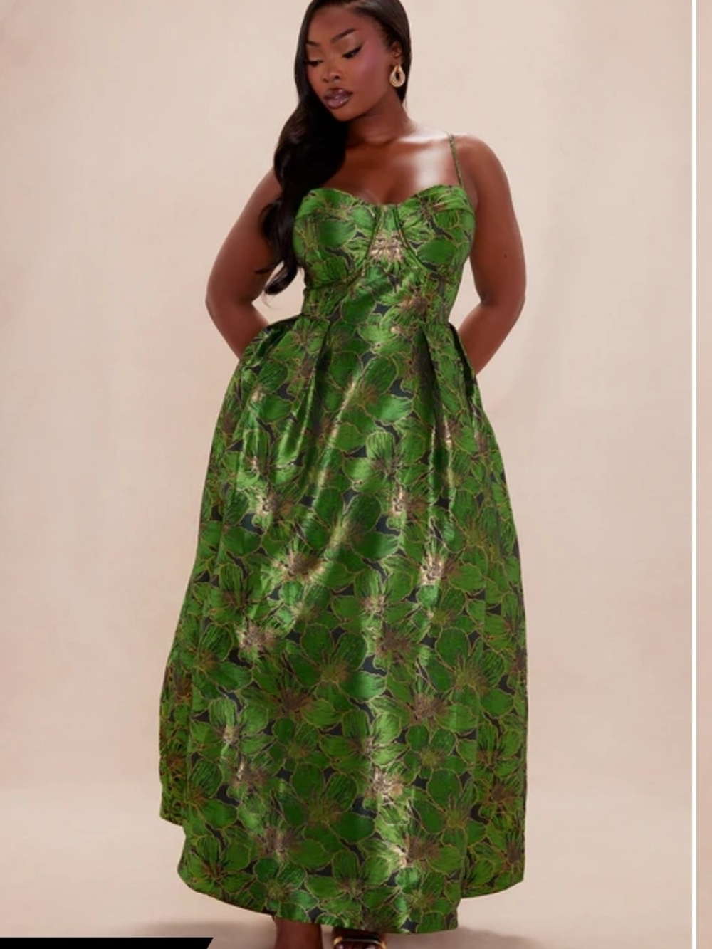 Fashion Nova LUXE Green Floral Metallic Maxi Dress - Picture 3 of 3